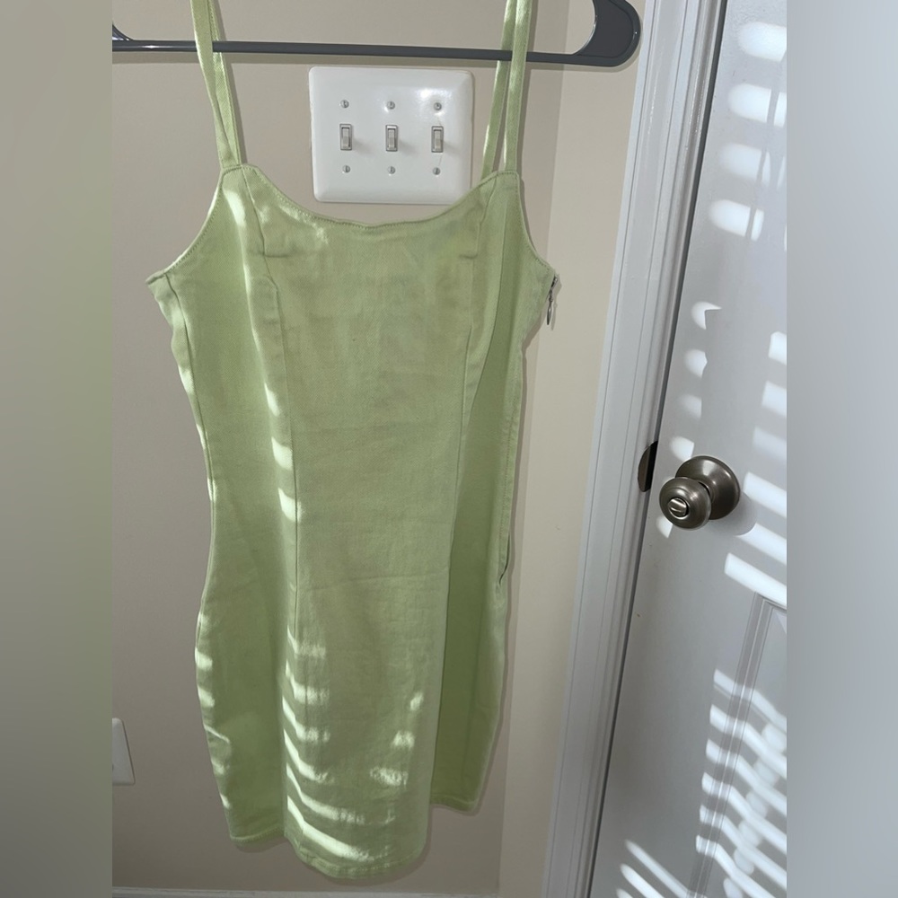 Green denim mini dress